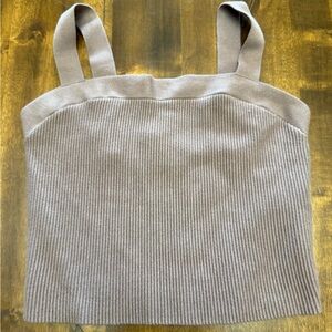 Abercrombie & Fitch Taupe Ribbed Knit Crop Square Neck Tank Top Large